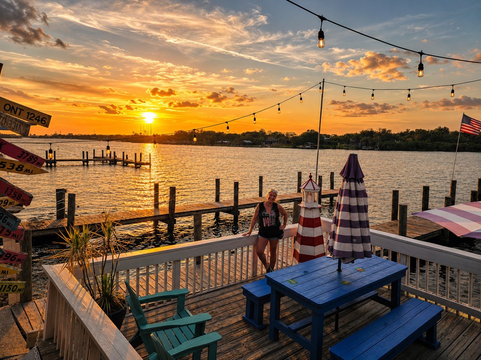Dockside view with boats nearby.